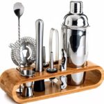 Cocktail Shaker Tools Set With Bamboo Mount