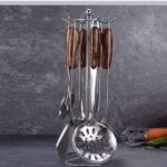 6 pcs stainless steel serving spoon cutlery set with a  Silver stand