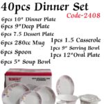 REDBERRY Premium 40-Piece Opal ware Dinner Set